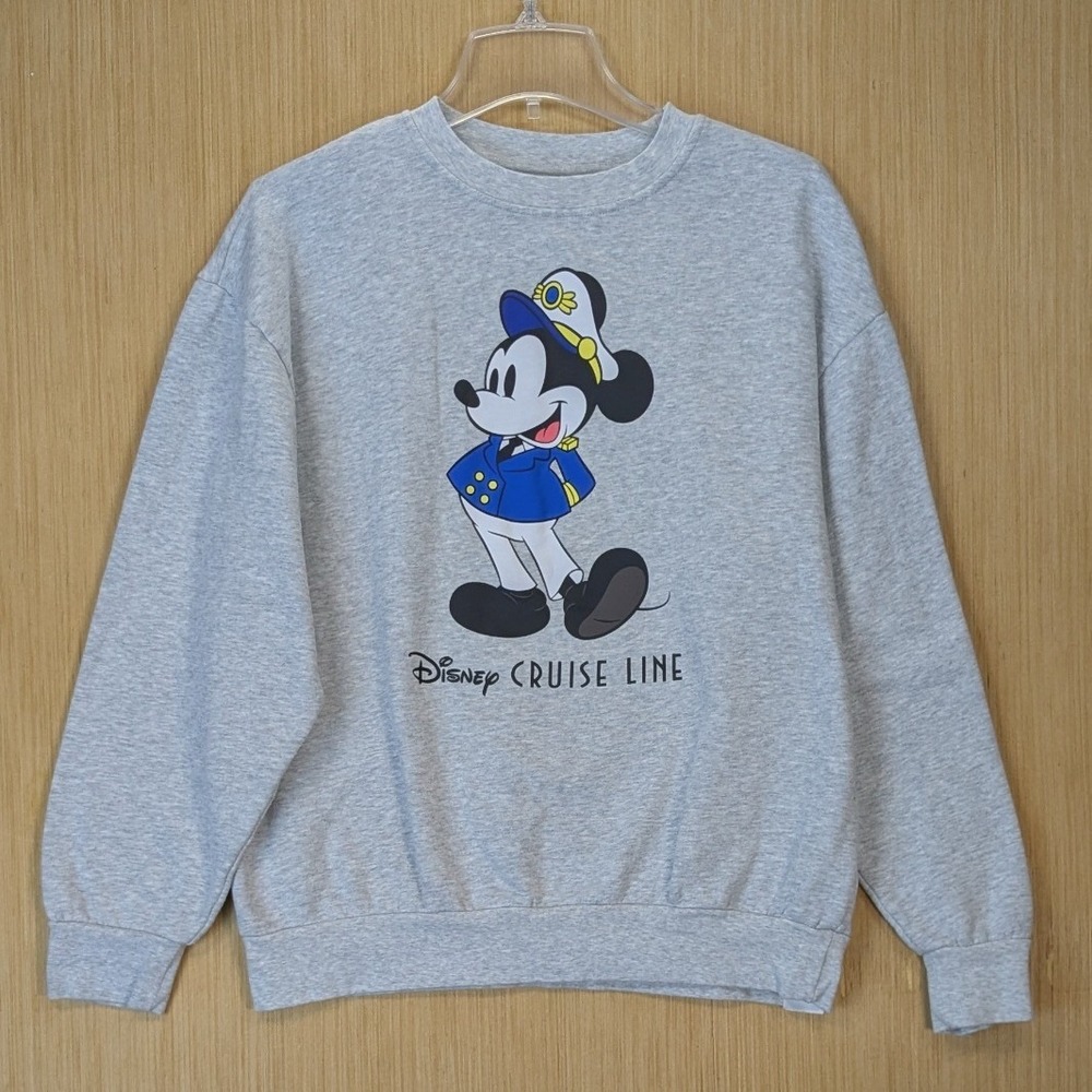 Disney Cruise Line Mickey Mouse Captain Sweatshirt Gray Crewneck Womens Medium